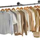 IBUYKE 70 Inch Industrial Pipe Clothes Bar Rack, Wall Mounted Garment Hanging Storage Rail, for Bedroom, Living Room, Laundry Room, Retail Display, Triple Base, Black TYJ003H