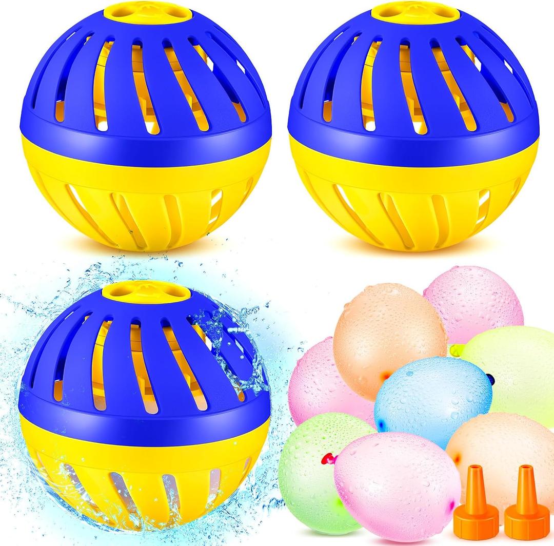 3 Pieces Water Timer Bomb with 150 Balloons Water Toy for Summer Outdoor Pool Beach Activity Games Prank Party Supplies Favors (Blue,Yellow), 4.3 inches
