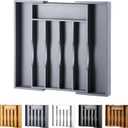Expandable Bamboo Kitchen Drawer Organizer for Cutlery and Utensils, Adjustable Bamboo Wood Cutlery Tray in Drawer for Flatware and Silverware in Kitchen, (Grey)