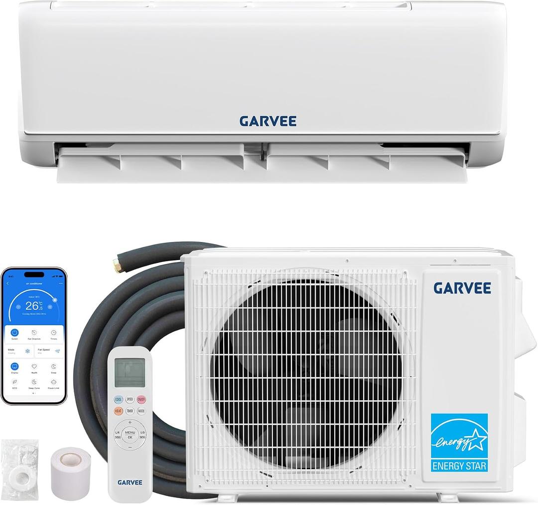 9,000 BTU Mini Split Air Conditioners, AC/Heating System, 20 SEER2, Quiet Operation, 230V WIFI Enabled Energy Efficient Mini Split Unit, Heat Pump & Installation Kits for Rooms Up to 450 Sq.ft