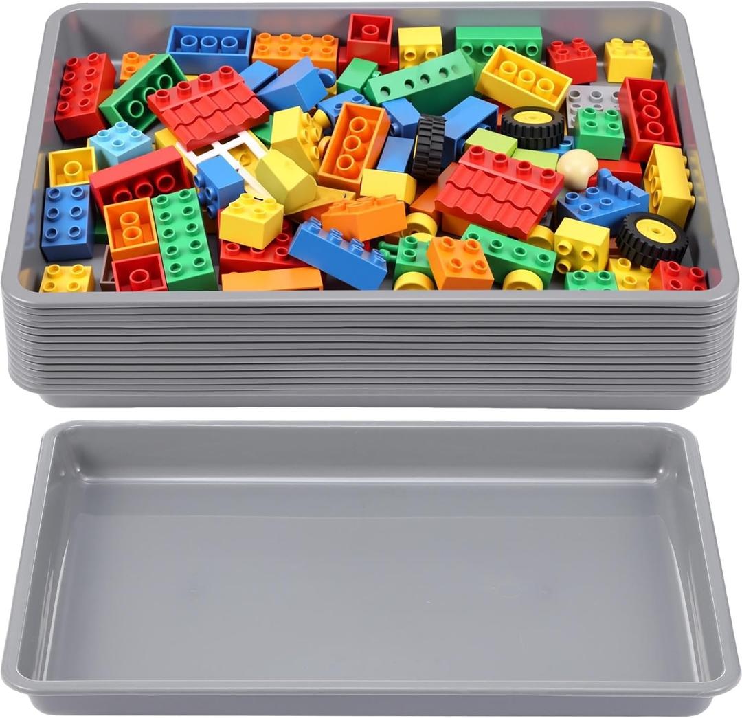 Maitys 15 Pack Plastic Art Trays 12 x 16 Inch Activity Crafts Trays Sensory Tray DIY Projects, Painting, Beads, Jewelry Office Home Organizer Arts and Crafts Supplies(Gray)