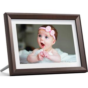 Dragon Touch Digital Picture Frame WiFi 10 inch IPS Touch Screen Digital Photo Frame Display, 32GB Storage, Auto-Rotate, Share Photos via App, Email, Cloud, Classic 10 Brown, PUUDUU