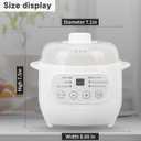 White 1L Mini Slow Cooker with Steamer Basket, 24-Hour Timer and Automatic Keep-Warm Function, 200W Smart Ceramic Electric Slow Cooker, Kitchen Cooking Appliance, 1.1 Quarts