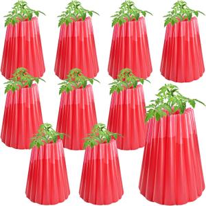 Adnee 10 Pack Wall of Water Plant Covers-17 x 18.3 Inch Water Wall Plant Protector for Tomato Plants- Early Season Insulating Plant Protective Cover for Winter Frost Protection(Red)