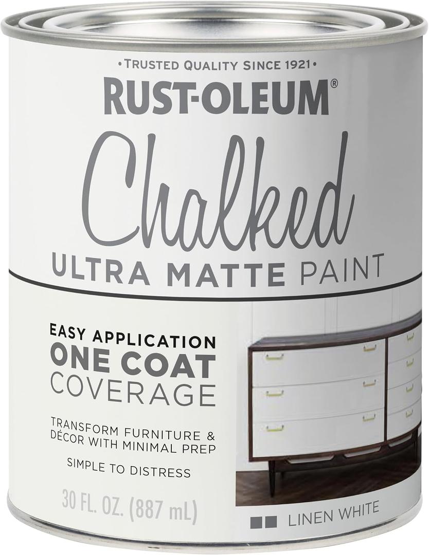 Rust-Oleum Linen White Chalked All-in-One Ultra Matte Paint | One Coat Coverage | No Primer, Sanding, Or Topcoat Needed | Easy Clean Up | Made in USA | 30 OZ, 30 Ounce Brush
