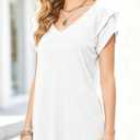 VahRuta Ladies Summer Tops Short Sleeve V Neck Casual Blouses Flowy Tunic Spring Loose Fitting Tops For Women White XL (White, XL)