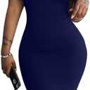 LAGSHIAN Women's Sexy Bodycon Tank Dress Sleeveless Basic Midi Club Dresses (Blue, S)