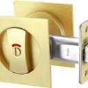 Malimali Pocket Door Lock, Brushed Gold Pocket Door Hardware Square Door Lock with Red-Green Indicators for Privacy Sliding Door Bifold Door Locks and Pulls Handles