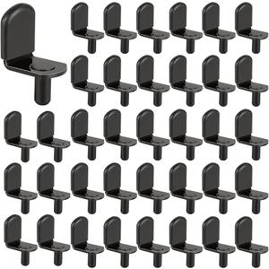 QTLCOHD 100Pcs Shelf Support Pegs 5mm Cabinet Shelf Pins L-Shaped Shelf Pins Style Metal Adjustable Shelving Pegs with Rubber Sleeve for Wood Shelving Cabinet Bookcase (Black)
