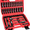 LLNEDL 3/8" Drive Impact Socket Set 95Pcs, Spark Plug Socket (5/8", 13/16"), 6 Point Metric & SAE from 5/16"- 3/4", 8-22mm, CR-V Deep & Shallow Kit with Quick Release Ratchet (72-Tooth) for Home & DIY