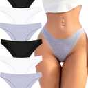 FINETOO 6 Pack Cotton Underwear for Women Cute Low Rise Bikini Panties High Cut Breathable Sexy Hipster Womens Cheeky (Large)