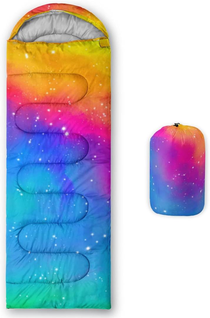 QOOMO Camping Sleeping Bags,3 Season Warm & Cool Weather,Lightweight,Waterproof Sleeping Bags for Adults & Kids,Traveling,and Outdoors,Camping Gear Equipment (Colorful Starry Sky 5) (31x90)