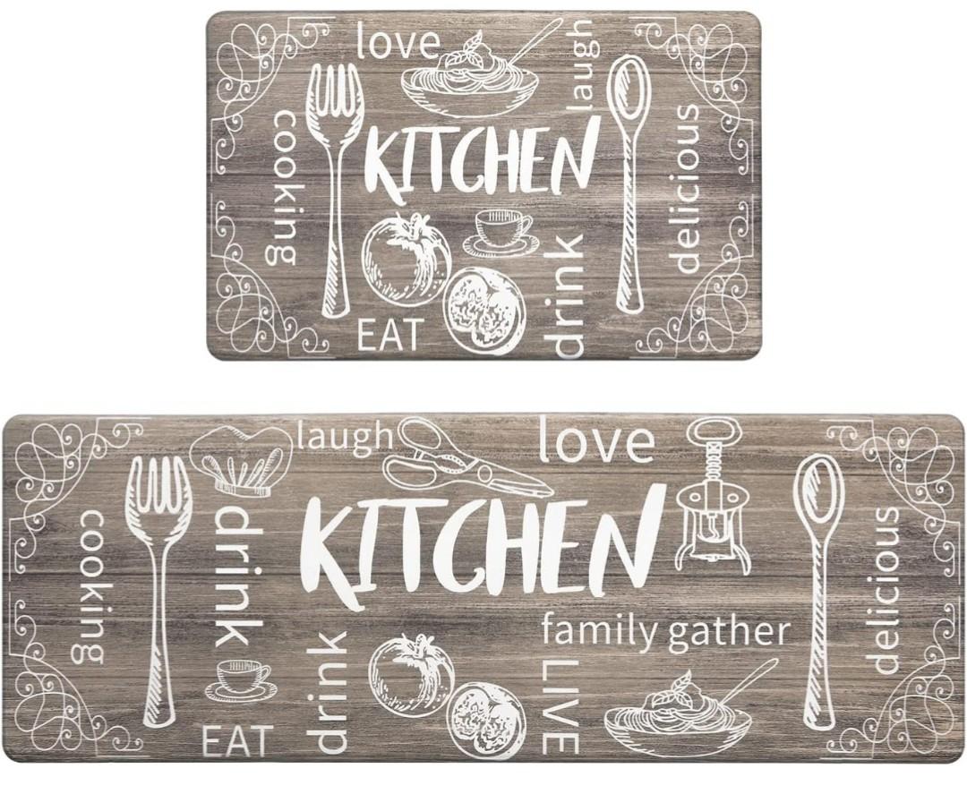 HEBE Kitchen Mats for Floor Set of 2 Thick Anti Fatigue Mat for Cushioned, Waterproof Non-Slip Rugs Comfort Standing Chef Mat for Kitchen Sink, Laundry Room, Farmhouse Home Decor, Brown
