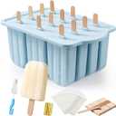 Popsicles Molds, MEETRUE 12 Pieces Silicone Popsicle Molds Easy-Release BPA-free Popsicle Maker Molds Ice Pop Molds Homemade Popsicle Ice Pop Maker with 50PCS Popsicle Sticks+Cleaning Brush (12 Cavties-Blue)