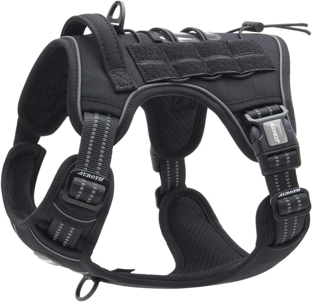 Auroth Tactical Harness for Large Dogs No Pull Adjustable Pet Harness Reflective K9 Working Training Easy Control Pet Vest Military Service Dog Harnesses Black L (L(Neck:18-29",Chest:24-37"),45-80 lbs)