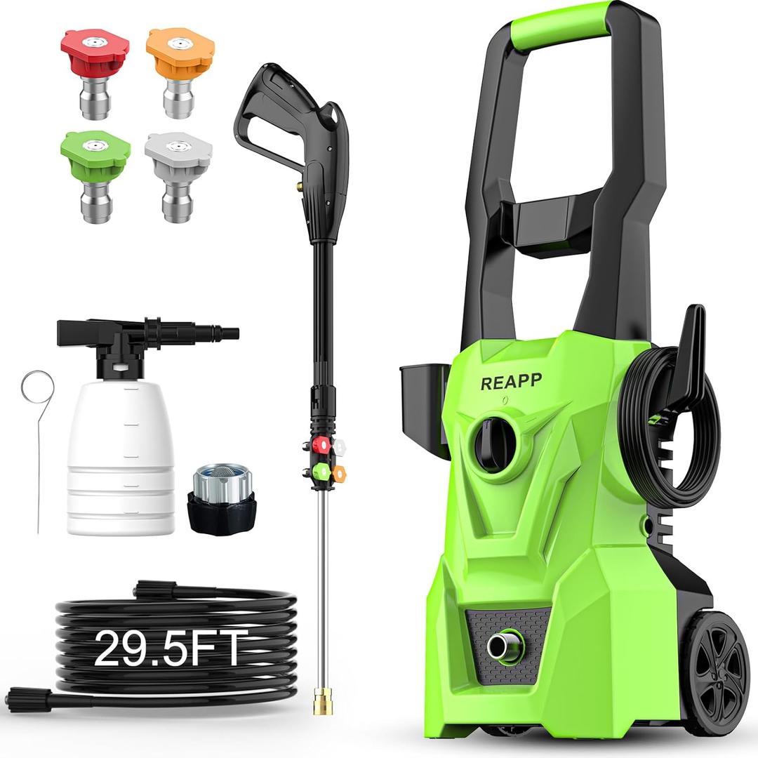 Electric Washer,Foam Cannon,4 Quick Connect Nozzles,Power Washer 3000 PSI 2.4 GPM,Cleaning Machine for Cars/Fences/Driveways/Patios/Home (Green)