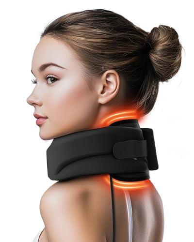 Qwnccet Heated Neck Brace Cervical Collar - Neck Support Brace with Heating Pad, Soft Foam Wraps Keep Vertebrae Stable and Aligned for Relief of Cervical Spine Pressure for Women & Men Black (M Size)