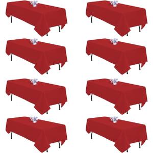 8 Pack Red Tablecloth 60x126 Inch Rectangle Tablecloths for 8 Foot Rectangle Tables, Table Cloth Washable Polyester Fabric Rectangular Table Cover for Dining Banquet Wedding Party