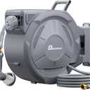 5/8" 110 ft Retractable Hose Reel, Heavy Duty Retractable Garden Hose Reel Wall Mounted with 10-Pattern Hose Nozzle/Any Length Lock/Slow Return System/180Swivel Bracket