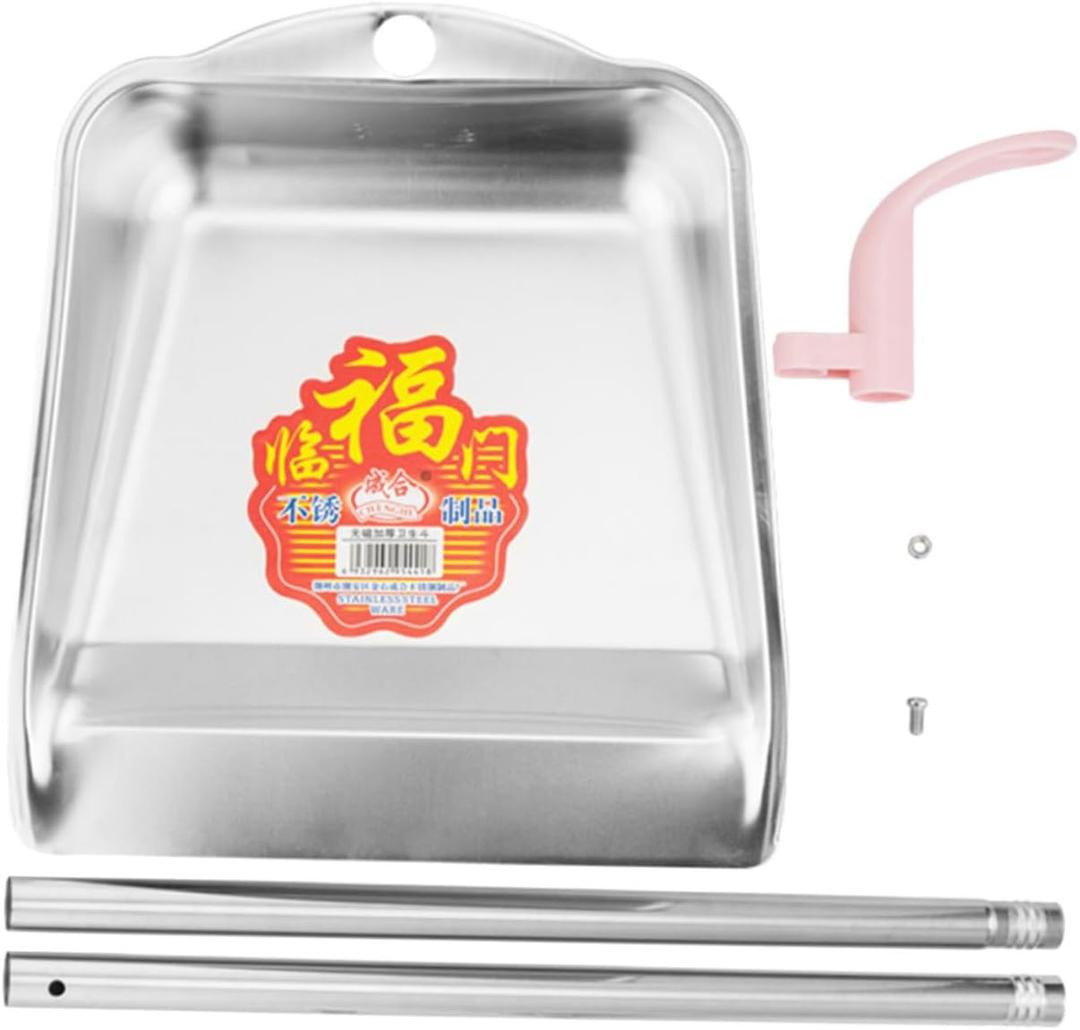 Happyyami Stainless Steel Dustpan Long Handle Heavy Duty Removable Cleaning Tool for Home and Office Ergonomic Upright Design No-Bend Garbage Shovel for Kitchen