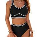 Blooming Jelly Womens High Waisted Bikini Sets Two Piece Tummy Control Swimsuits 2026 Modest Bathing Suit M, Black