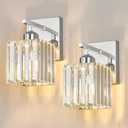 Modern Wall Sconce Set of Two Indoor Wall Lamp Chrome Wall Sconces Crystal Wall Light Bathroom Vanity Light Fixtures Wall Mounted Room Sconce Wall Lighting (2-Pack)