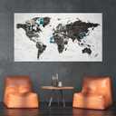 XXL World Map 51 x 28 inches in 'Residual Gray', Fleece Wall Hanging as Travel Pin Board in Modern Wall Art Design, 20 Flag Push Pins Included