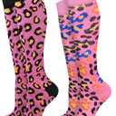 JMHACHY 2Packs Compression Socks for Women - 15-20 mmHg Graduated Support for Circulation, Knee High for Nurses, Athletes, Travel, Leopard Print, S/M