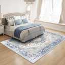 VK VKLIVING 6'x9' Area Rugs 6'x9' Washable Rug Machine Washable Rugs for Living Room Boho Area Rugs for Bedroom, Vintage Rugs Carpet Machine Rug Non Slip Office Rug, Light Blue