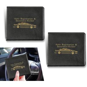 2 PCS Auto Registration & Insurance Holder Storage Bag, Leather Short Bifold Business Holder, Built-in Transparent Protection Bill Organizer, Universal for Cars Storage Parts (Black & Yellow)