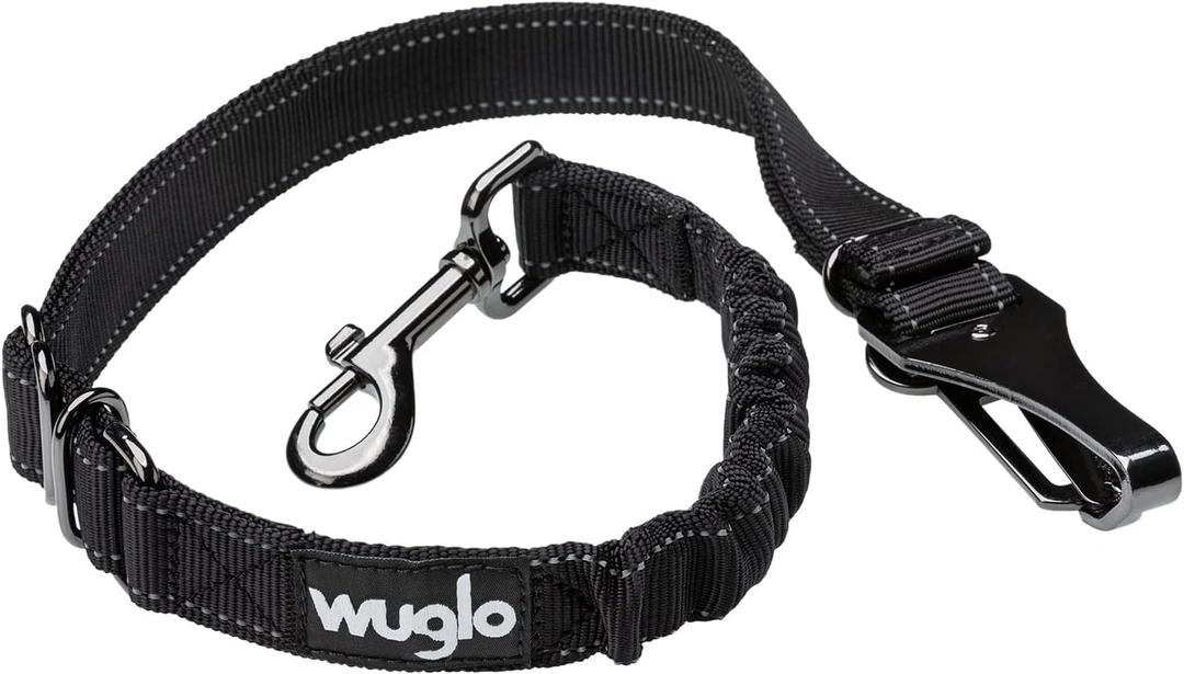12"-37" Wuglo Dog Seat Belt - Dog Car Harness for Child Safety Seat - Hook Latch Bar & Seat Belt Buckle - Adjustable Universal Dog Seatbelt for Car Travel (Black)