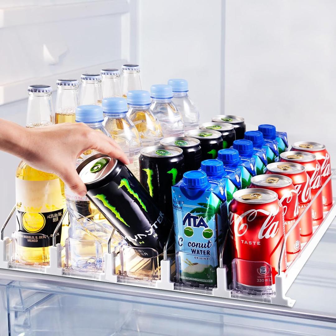 Drink Organizer for Fridge, Soda Can Dispenser for Refrigerator, Automatic Drink Dispenser for Fridge Holds up to 25 Cans, 4 Row