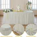 CO-AVE 4pack Ivory Tulle Tablecloth for 6ft Rectangular Tables, 2-in-1 Elastic Stretch Spandex Cover with Tutu Ruffle Skirt, Wrinkle Free for Wedding, Birthday, Banquet, Buffet, Bridal Shower