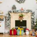 9ft Pre-lit Snowy Christmas Garland w/ Berries Poinsettia Flowers Timer