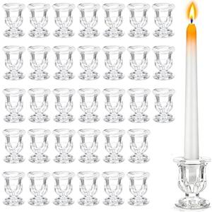 41 Pcs Clear Glass Taper Candle Holders Bulk, 2.5 Inch Small Candlestick Stands, Elegant Table Centerpieces for Wedding, Christmas, Valentine’s Day, Party, Home and Dining Room Decorations (Clear)