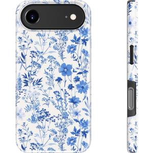 Goodon for iPhone Air Case Cute,Aesthetic Vintage Blue Wildflower Shell,Compatible with Magsafe,Trendy Unique Cool Retro Coquette Floral Protective Slim Silicone Phone Cover for Women Girls (Azure Botanical Pattern)