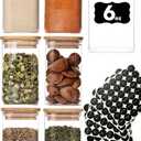 6oz Glass Spice Jars with Bamboo Lid and Label, 6 Pack Square Glass Container, Small Food Storage Containers for Kitchen, Clear Empty Seasoning Jar for Sugar, Salt, Coffee Bean, Herb, Borosilicate