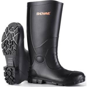 Showave Steel Toe Rubber Work Boots for Men Waterproof Durable Concrete Boots for Hunting Manufacturing Construction (10, Soft Toe-black)