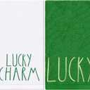 JarThenaAMCS 2 Pack St. Patrick's Day Hand Towel Cotton Embroidered Lucky Charm Bathroom Towel White Green Dish Towel for Irish Party Hand Drying Cleaning Cooking, 29.5 x 13.7 Inch