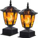Dynaming Solar Flame Post Lights Outdoor, Solar Powered Lamps Fence Post Cap Lights, Flickering Flame LED Lantern Decorative Waterproof for Garden Deck Patio, Fit 4x4, 5x5 or 6x6 Wooden Posts, 2 Pack