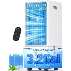 4-IN-1 Windowless Portable Air Conditioner w/ 4 Speeds & 4 Modes, 3.2-Gal Dual Tank for 24H Cooling, Waterless Alert System, 12H Timer, Remote & Touch, Swamp Cooler Air Conditioner for Bedroom