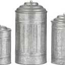 Decorative Metal Storage Jars, Set of 3 Galvanized Farmhouse Canisters with Lid, Vintage Tin Canister for the Kitchen Living Room Home Decor