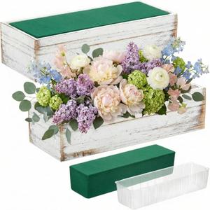 Dandat 4 Set Wood Boxes for Centerpieces 12x4 Inch Rectangle Wooden Planter Box Rustic Wooden Planters with Removable Plastic Liner Floral Foam Blocks for Christmas Wedding Home Garden Decor(White)