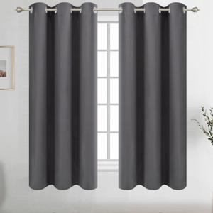 Diraysid Grey Grommet Blackout Curtains for Bedroom Thermal Insulated Room Darkening Curtains Drapes, 38 x 54 inch, 2 Panels