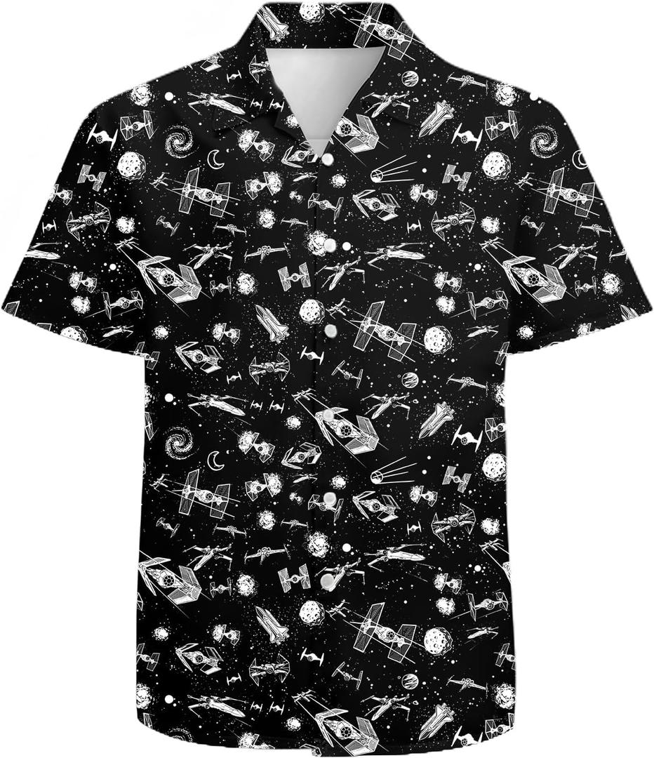 Mens Funny Hawaiian Shirts 3D Graphic Button Down Short Sleeve Tropical Holiday Beach Aloha Shirt, XL