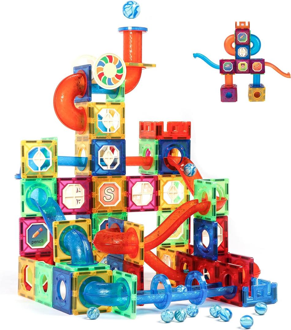 MAGBLOCK Magnetic Tiles 176Pcs Marble Run Children's Educational Toys for Developing Mathematics and Physics Skills and for Developing Creativity and Imagination Toys for Kids Age 8 9 10+ Years Old