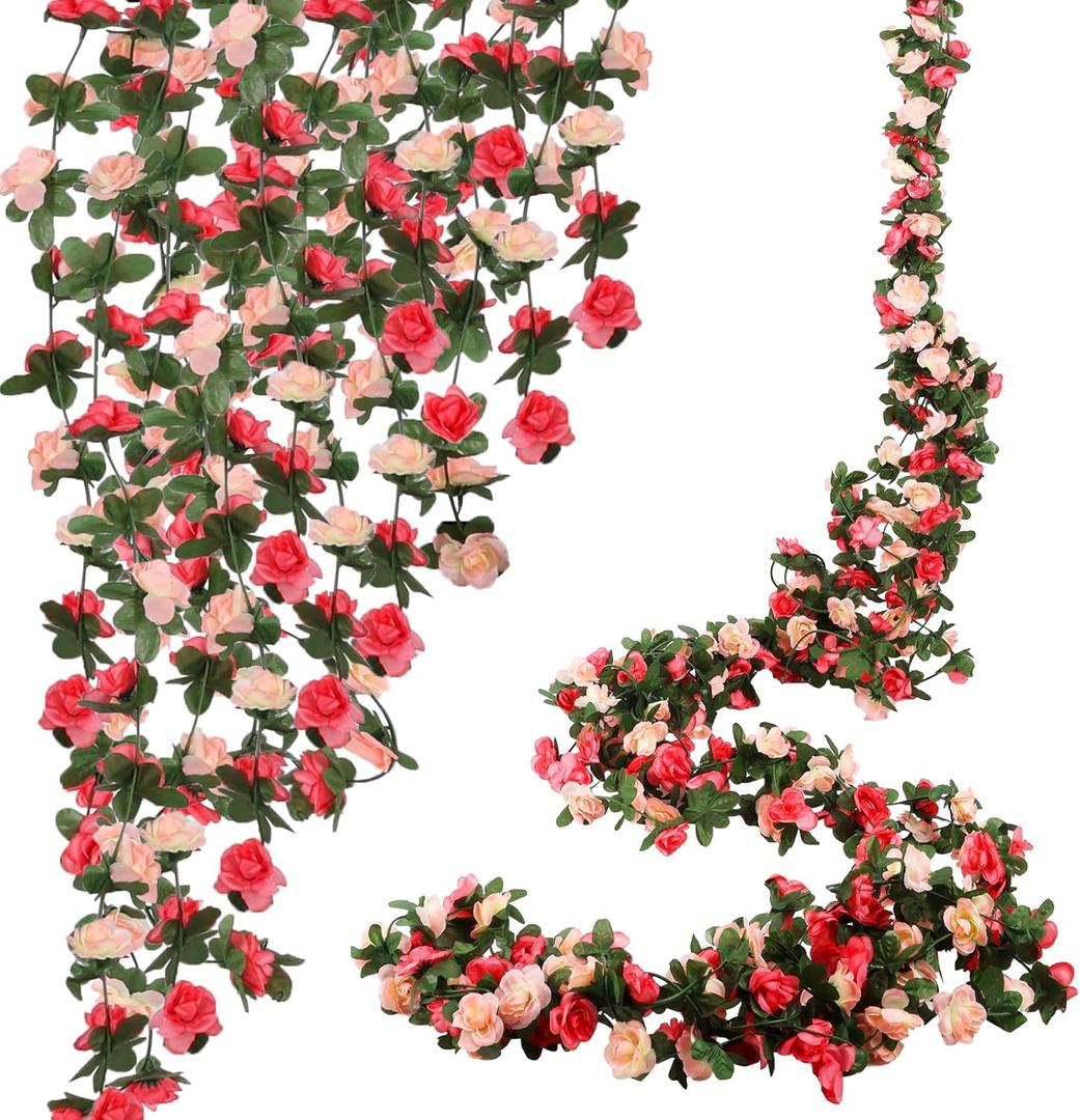 10 Pcs 82FT Flower Garland, Artificial Rose Garland Flowers Plants Fake Flower Hanging Rose Ivy, Birthday Party Valentine's Day Wedding Wall Arch Decor (Pink)