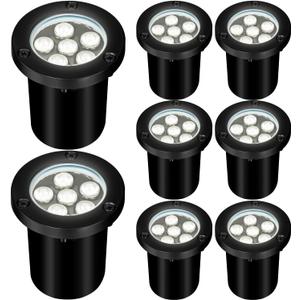 6W LED Landscape Lights, 110V 120V Well Lights IP68 Waterproof 5500k Cool White Outdoor In-Ground Lights for Yard, Garden Patio, Pathway,8 Pack