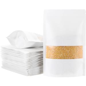 uxcell 50pcs Kraft Stand Up Pouches, 8 x 12 White Resealable Kraft Paper Zip Seal Food Storage Bags Multipurpose Bulk Packing Bags with Matte Window for Dried Fruit Nut Coffee Tea