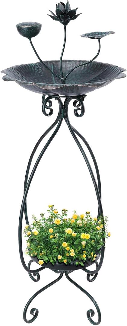 VCUTEKA Bird Bath with Flower Planter Pedestal, birdbath for Outdoors with Lotus, 33" Height Vintage Bird Baths for Garden Yard Patio Lawn Decor